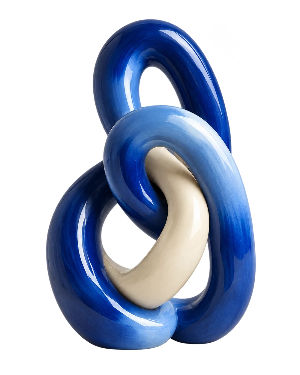 Interconnected blue and ivory ceramic forms